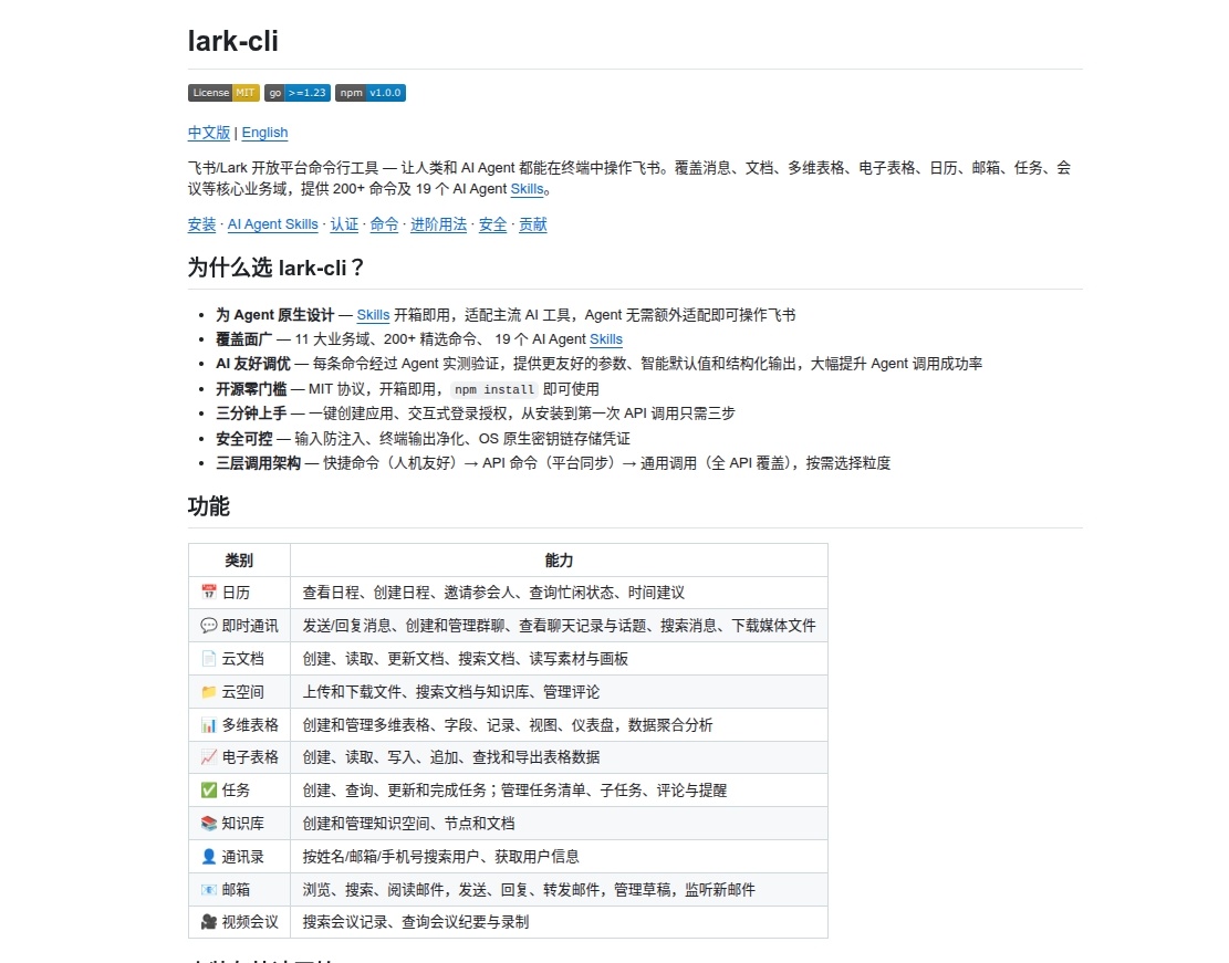 飞书开源cli工具，直接给出接口汇总。字节还是最拥抱AI的公司。阿里和腾讯，答应