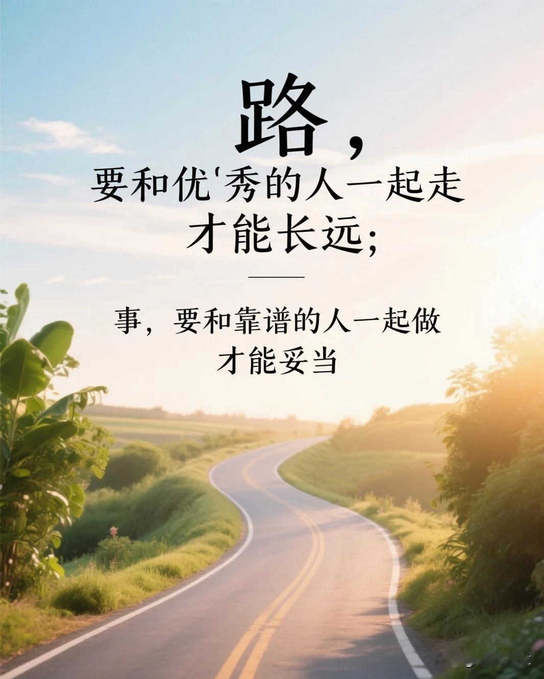 阳光洒满蜿蜒路，和优秀的人同行，前方风景才更远；靠谱的伙伴在侧，每一步都踏实妥当