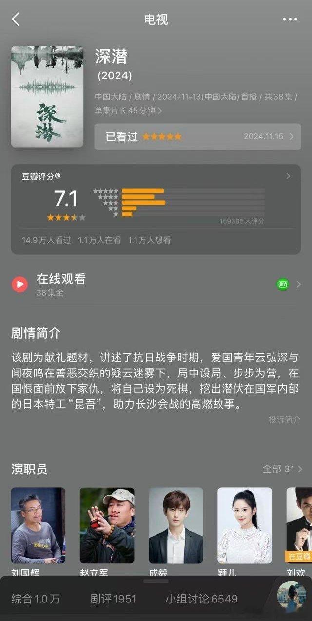 成毅《深潜》db开分7.1 高了还是低了？ 