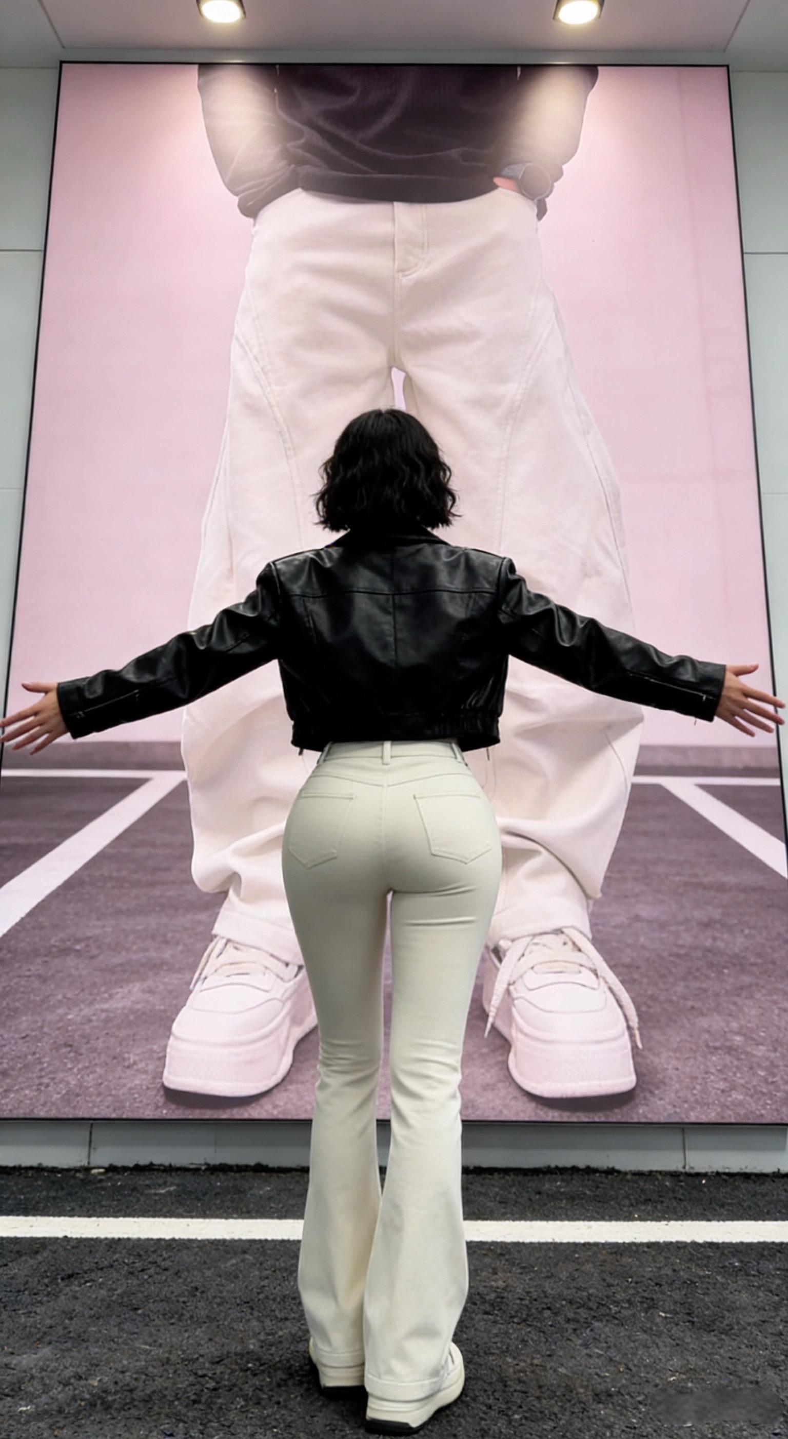 秋冬季加绒加厚拼接垂感阔腿弯刀裤褶皱简约高街水洗牛仔长裤