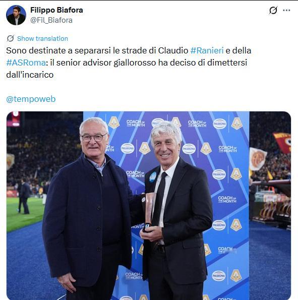 Biafora：克劳迪奥-拉涅利与罗马的合作关系就此结束，这位罗马高级顾问已经决