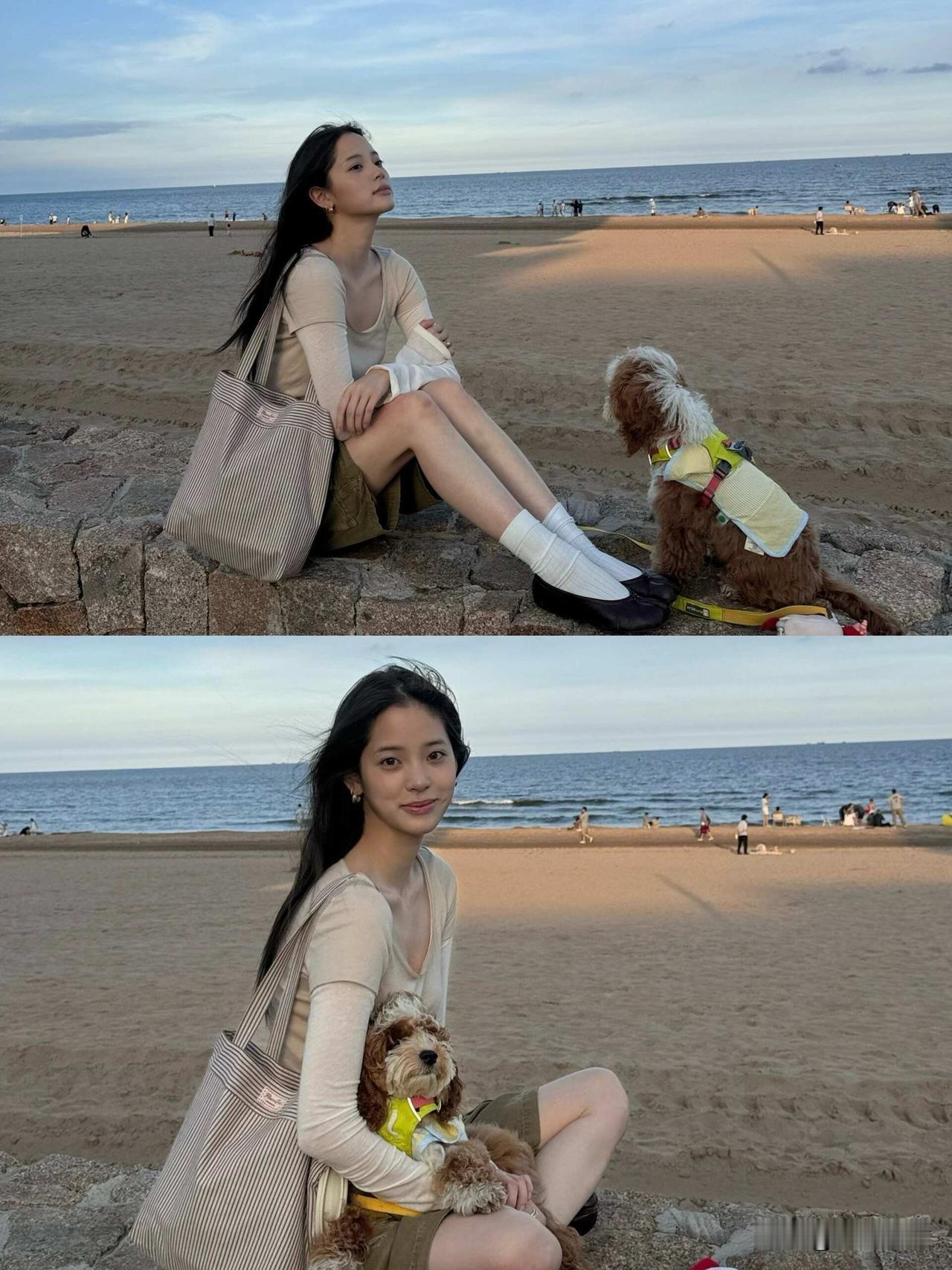 欧阳娜娜美商也很不错啊，很像留学生的拍照方式拍照