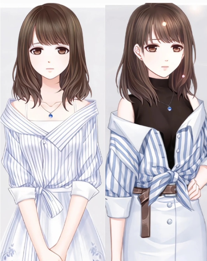 #恋与制作人# 制作人一二季立绘对比，表情衣服都干练了不少，左边是“对不起我没做