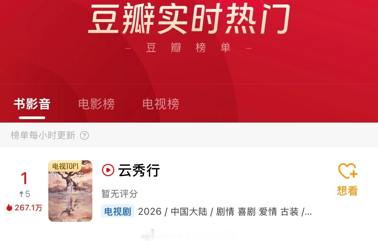云秀行开播李一桐《云秀行》开播郫县热门实时第一 