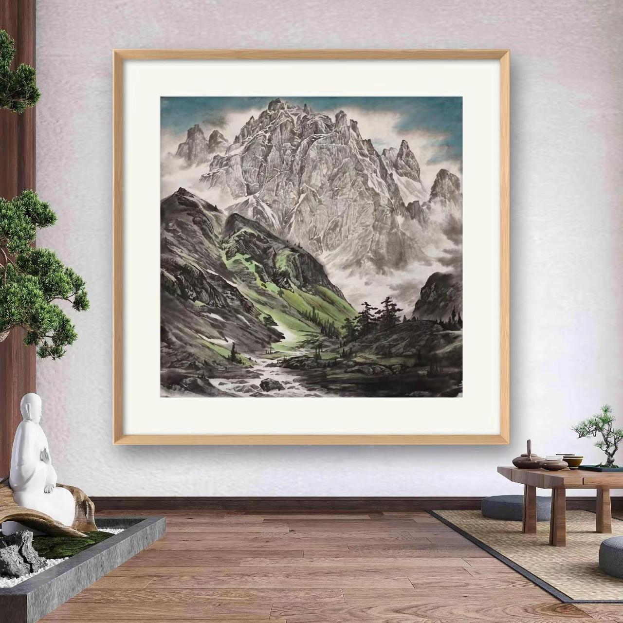 雪域神山。四尺山水创作者中心 创作灵感 中国山水画画法 山水写意