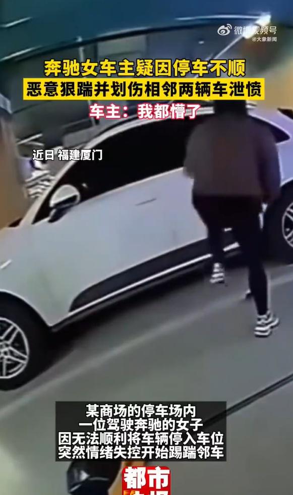 【零度时评：车库不是戾气宣泄的法外之地！ 】女车主狠踹划伤邻车被哨兵模式拍下 听