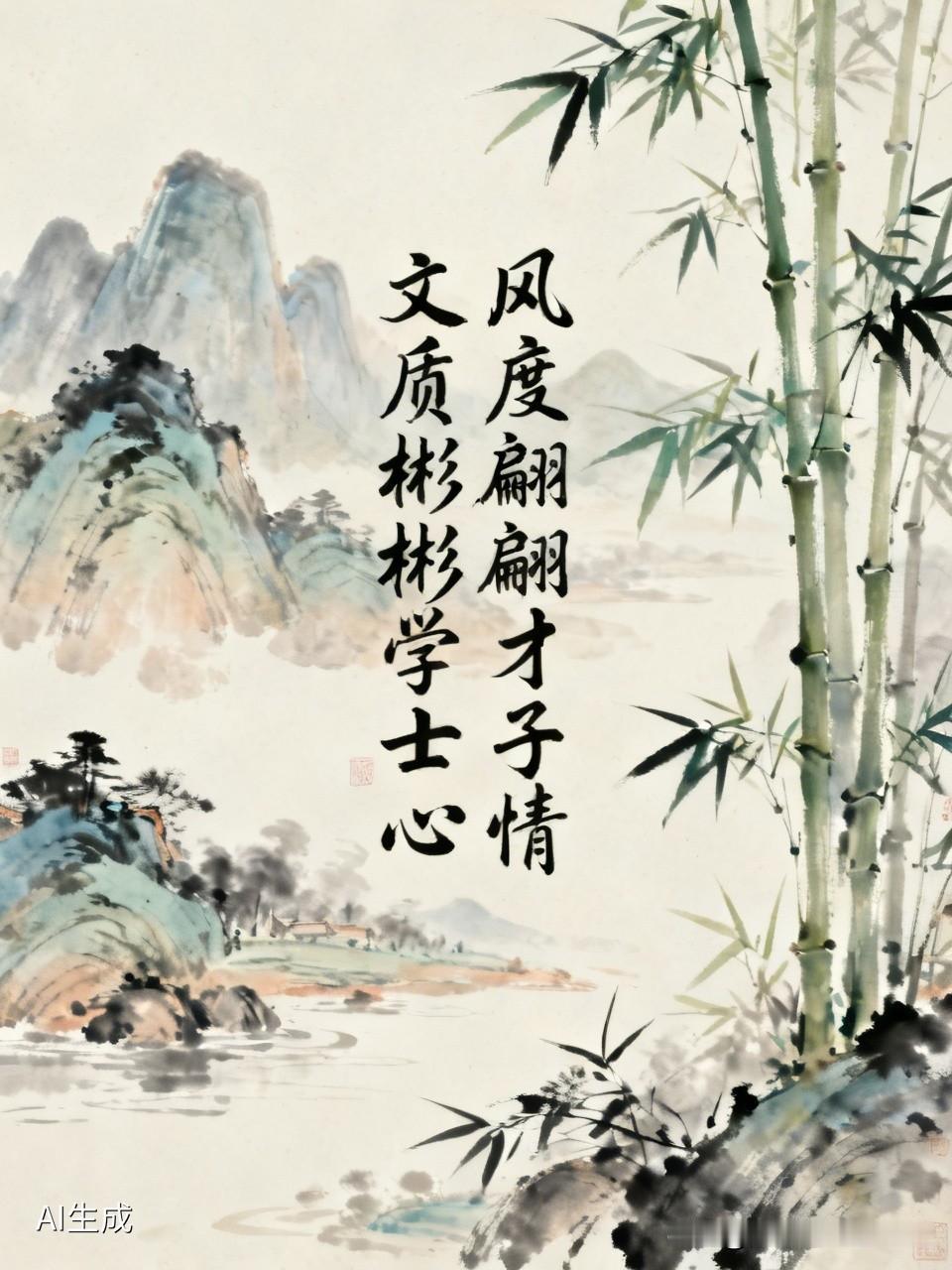 上联，风度翩翩才子情。请您赐教。文质彬彬学士心！[微风]