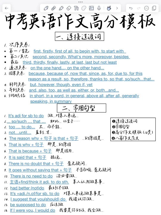 太绝了！中考英语作文高分模板！背完卷死同学