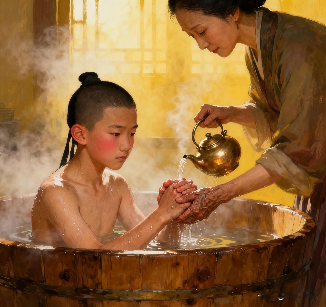 1462年，15岁的太子朱见深正在洗澡时，从小照顾他的乳娘进来加水。朱见深见状，