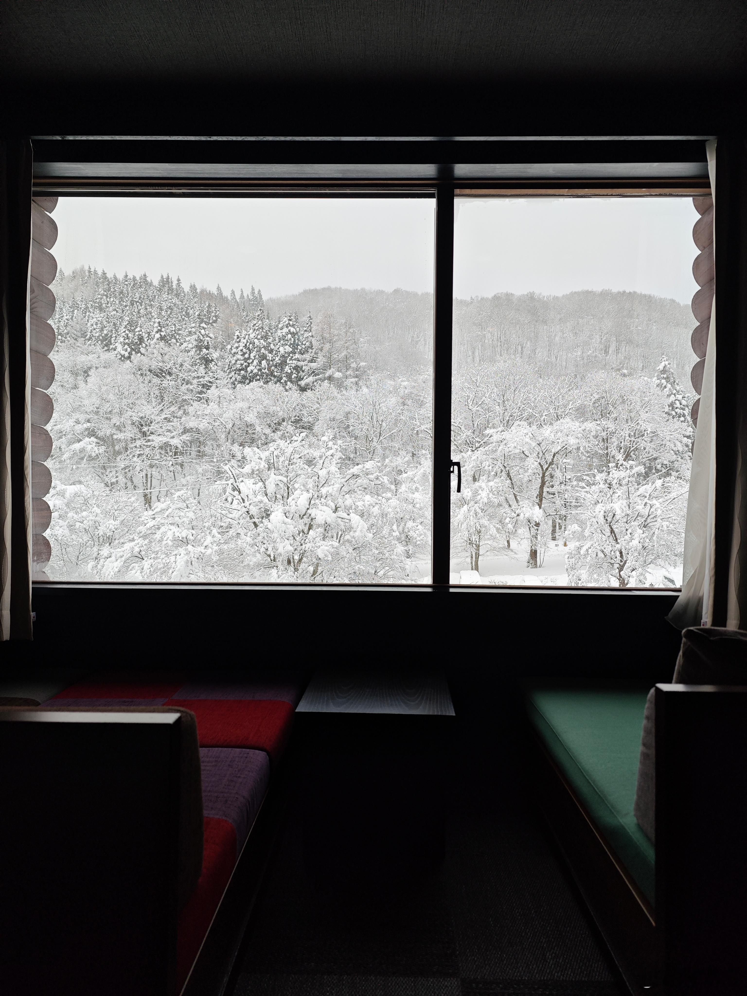 起床拉开窗帘发现下大雪了，泡温泉去。  ​​​
