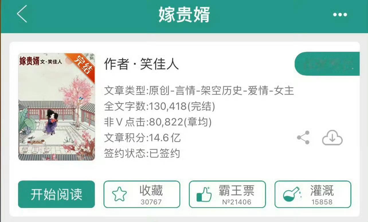 小说推荐：《嫁贵婿》 作者:笑佳人简评：戏精貌美老板娘vs清隽腹黑状元郎，欢喜冤