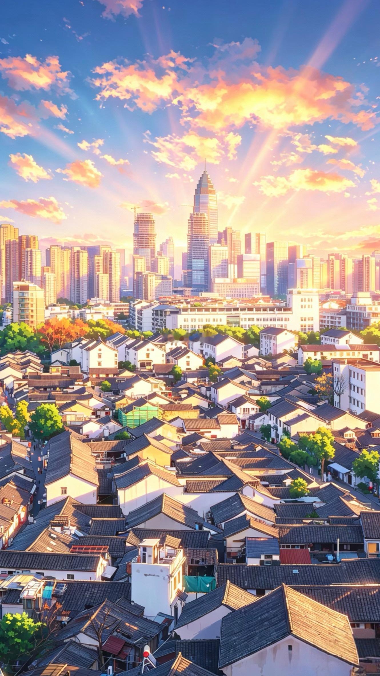 用AI“新海诚风格”渲染后的绍兴街景图。