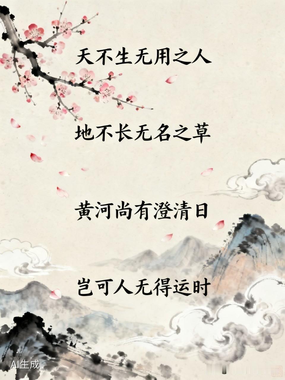 这段话非常有哲理！不信你看！

天不生无用之人
地不长无名之草
黄河尚有澄清日