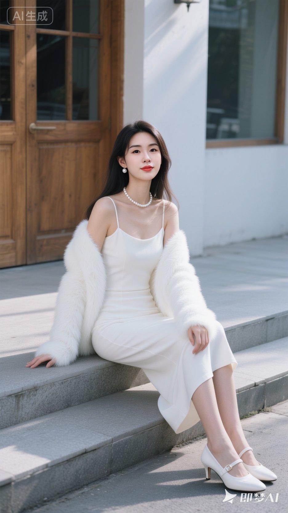 一位女子散发着优雅与甜美的气息。她的长发自然垂落，为整体造型添了几分柔美与风情。