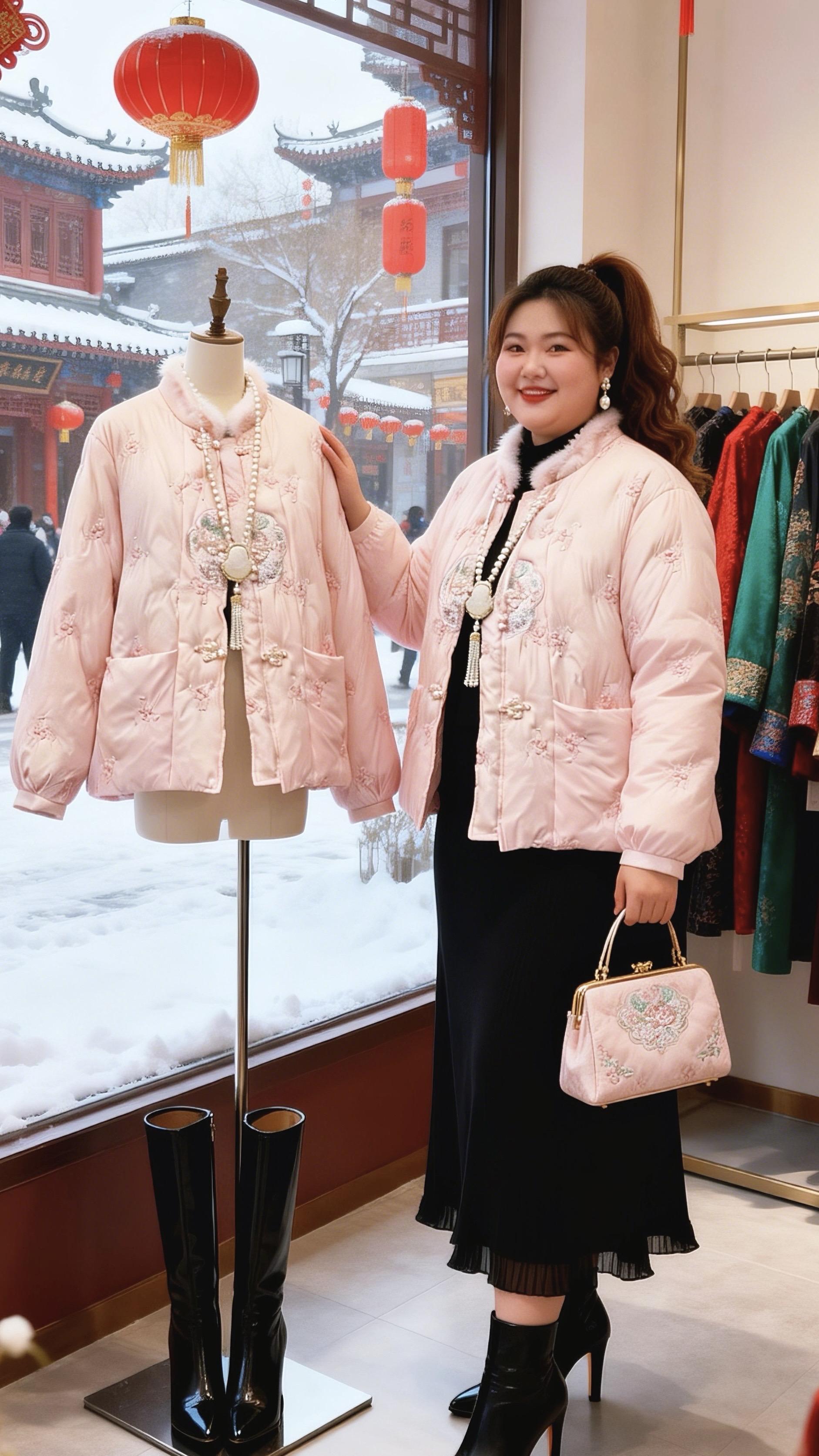 大码女装新中式穿搭复古穿搭新年战袍我回家穿哪套胖妹妹的冬季有效穿搭