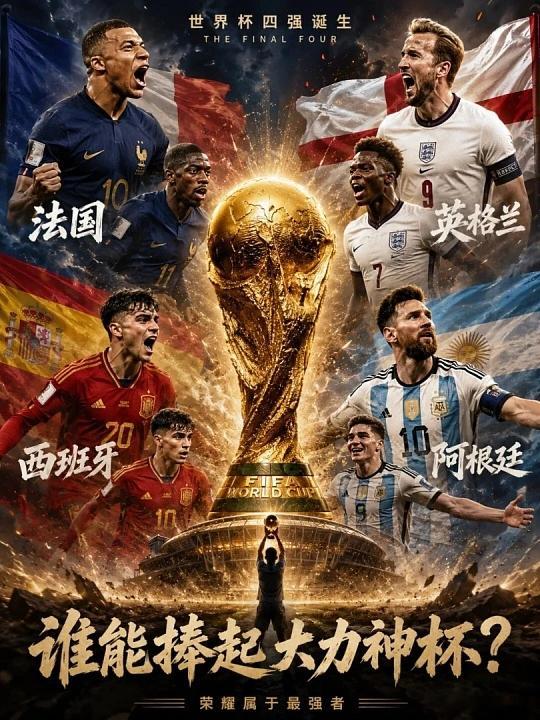历史首次！世界杯四强包揽FIFA世界前四，英阿、法西引爆半决赛！美加墨世界杯1/