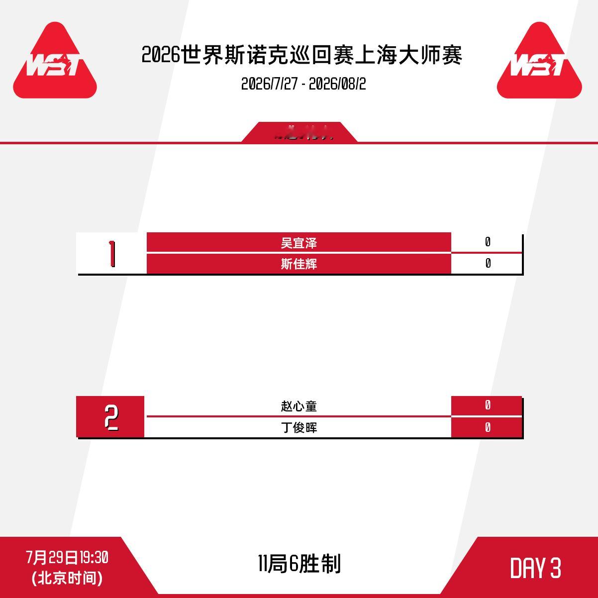 2026斯诺克上海大师赛 第三比赛日赛程安排如下：北京时间14点，肖恩·墨菲迎战