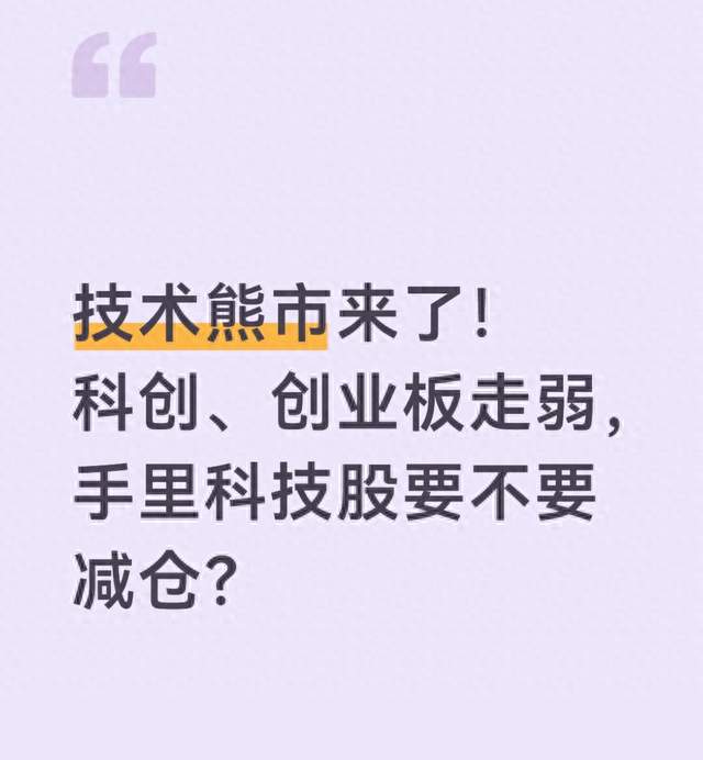 技术熊市来了！科创、创业板走弱，手里科技股要不要减仓？