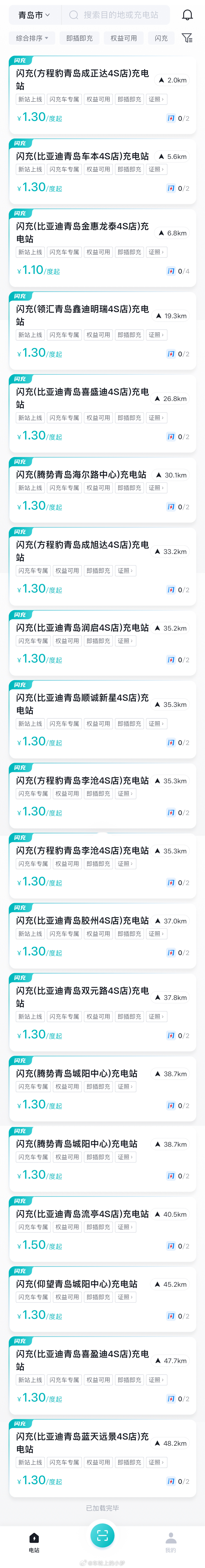 比亚迪闪充充饱只用9分钟 前天看的时候只有13个站，今天看已经有19个闪充站了，