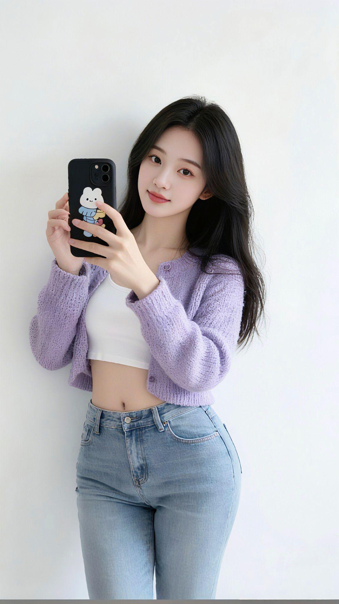 穿搭 美女 清纯甜美 大长腿 牛仔裤