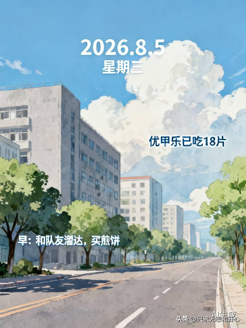2026.8.5  星期三
（5：20吃了一片优甲乐，本板已经吃了18片啦！）