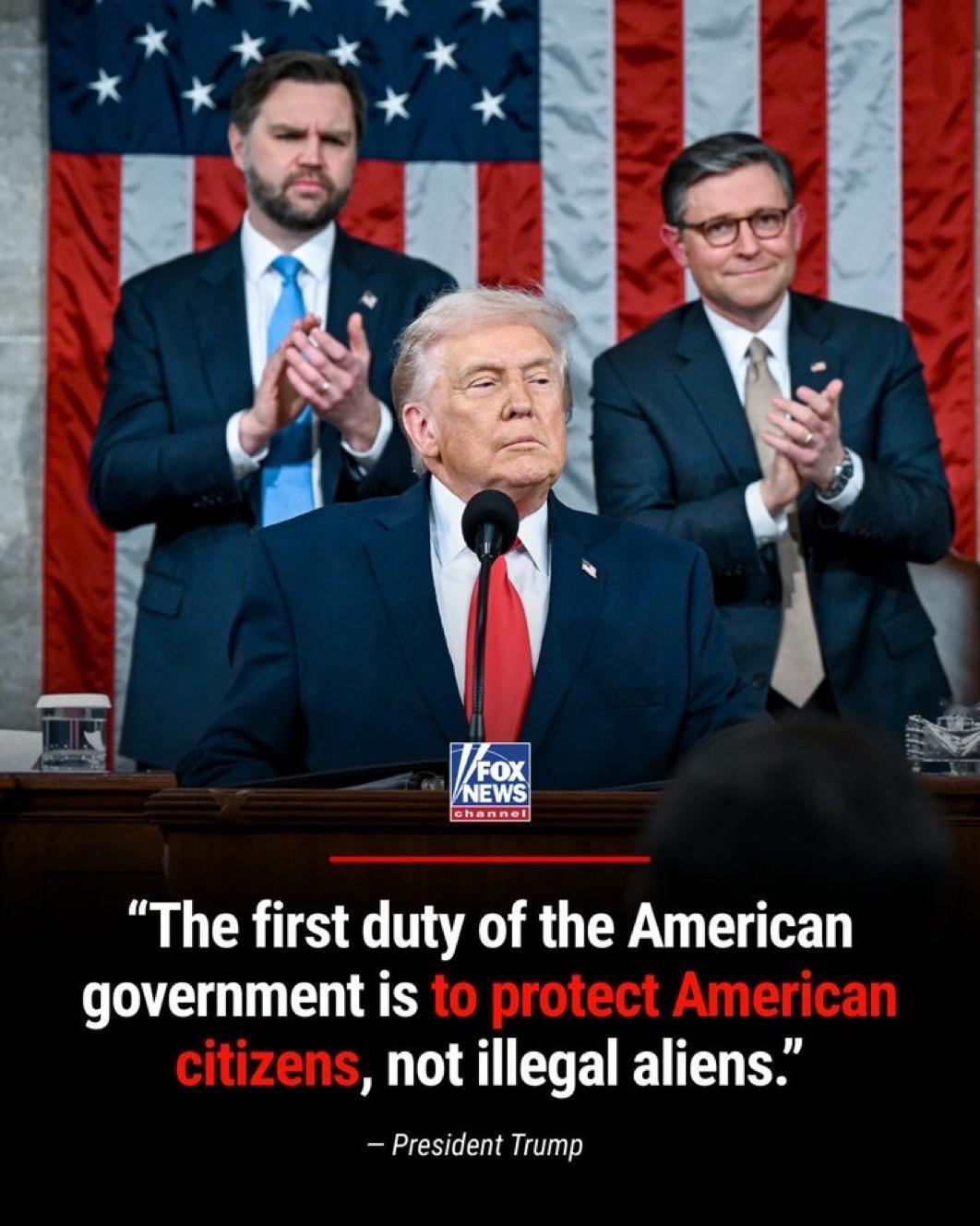 特朗普总统在发表国情咨文表示，美国政府的首要职责是保障美国公民的安全，而不是非法