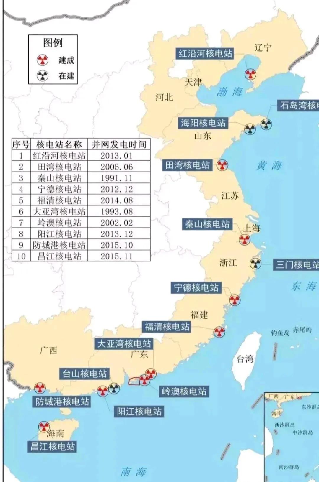 全国14个核电站的分布图！
1、红沿河核电站 2013.01
2、田湾核电站	2