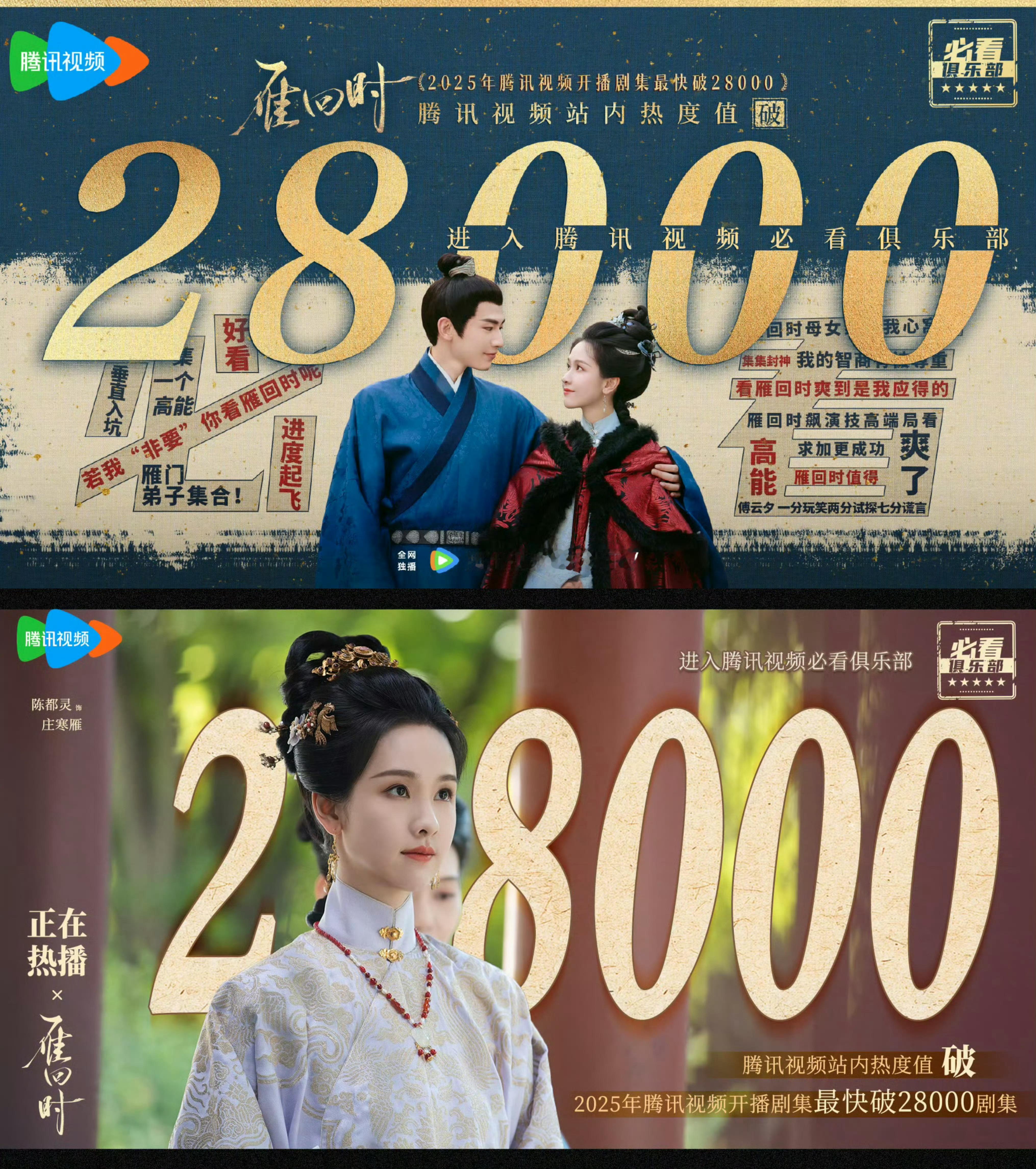 雁回时腾讯站内热度值破28000陈都灵[超话]辛云来[超话] 陈都灵、辛云来主演