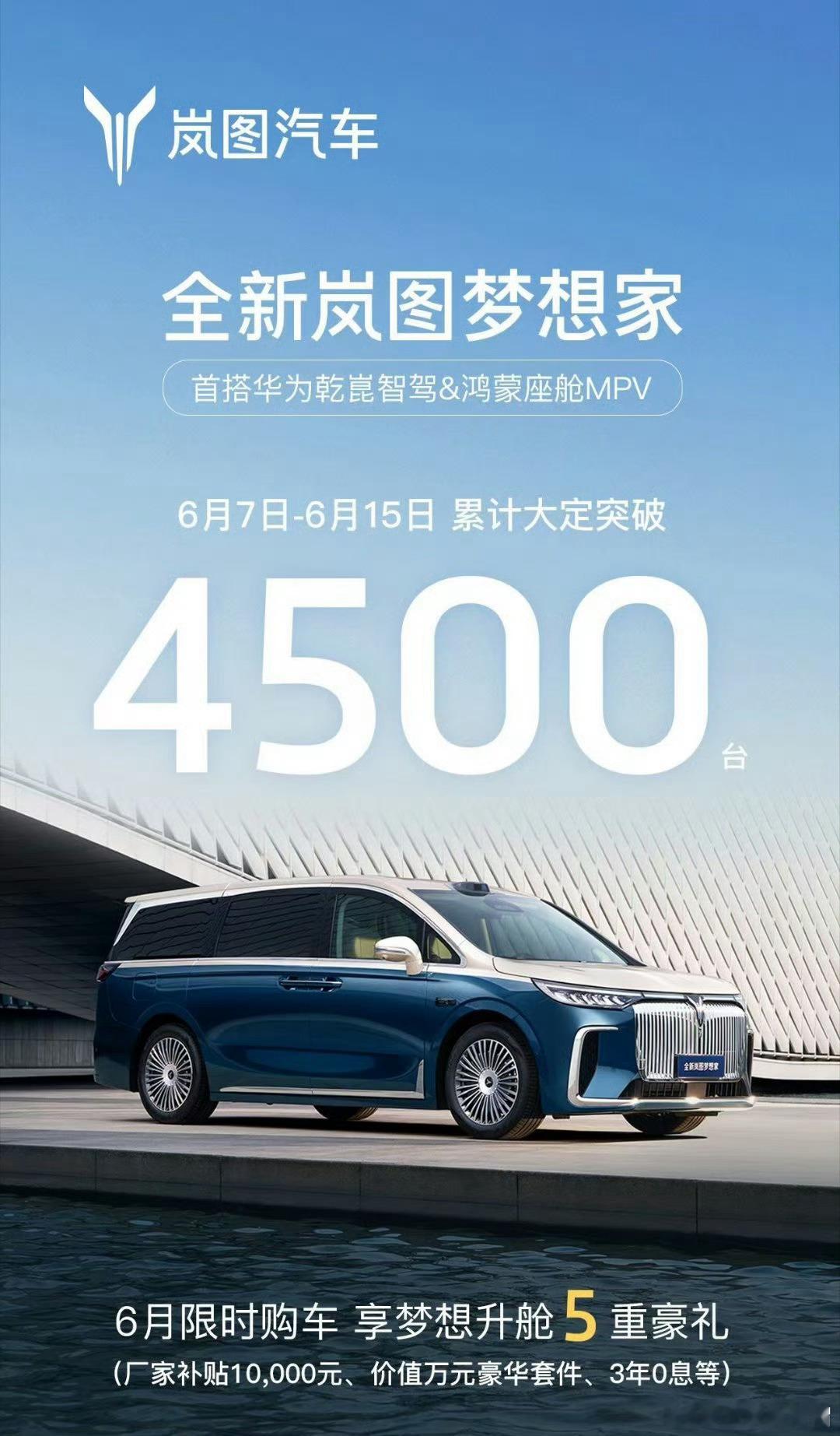 上周大定4500台！[酷]在MPV市场，它是家用和商务首选的车型。[色]订单能不