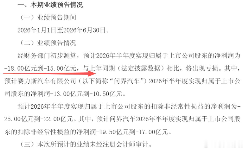 赛力斯发布预告，上半年是亏损状态，再结合一季度是赚了7.5亿，算下来二季度净利润