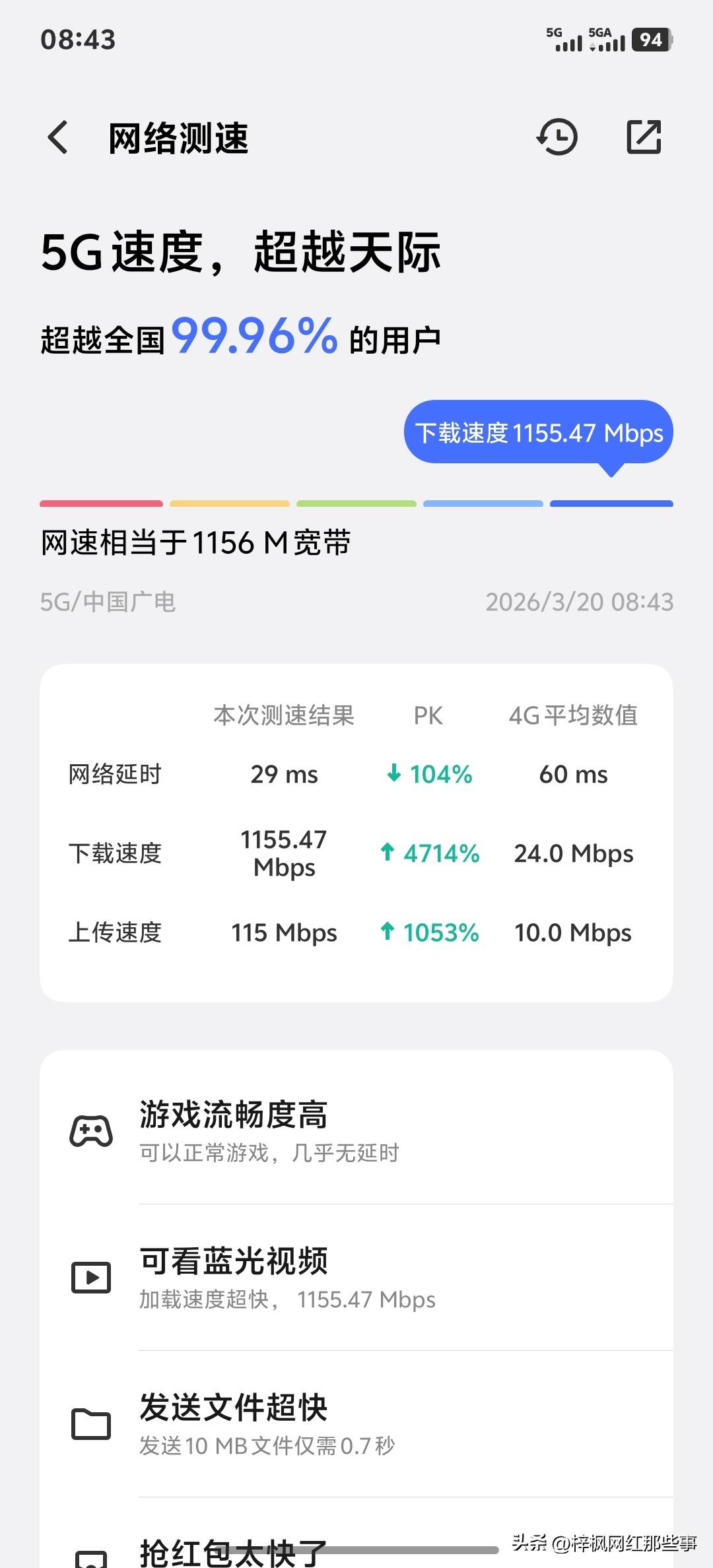 移动卡对标广电卡，这速度真的是天壤之别。
   都说广电网络租用的移动网络，只要