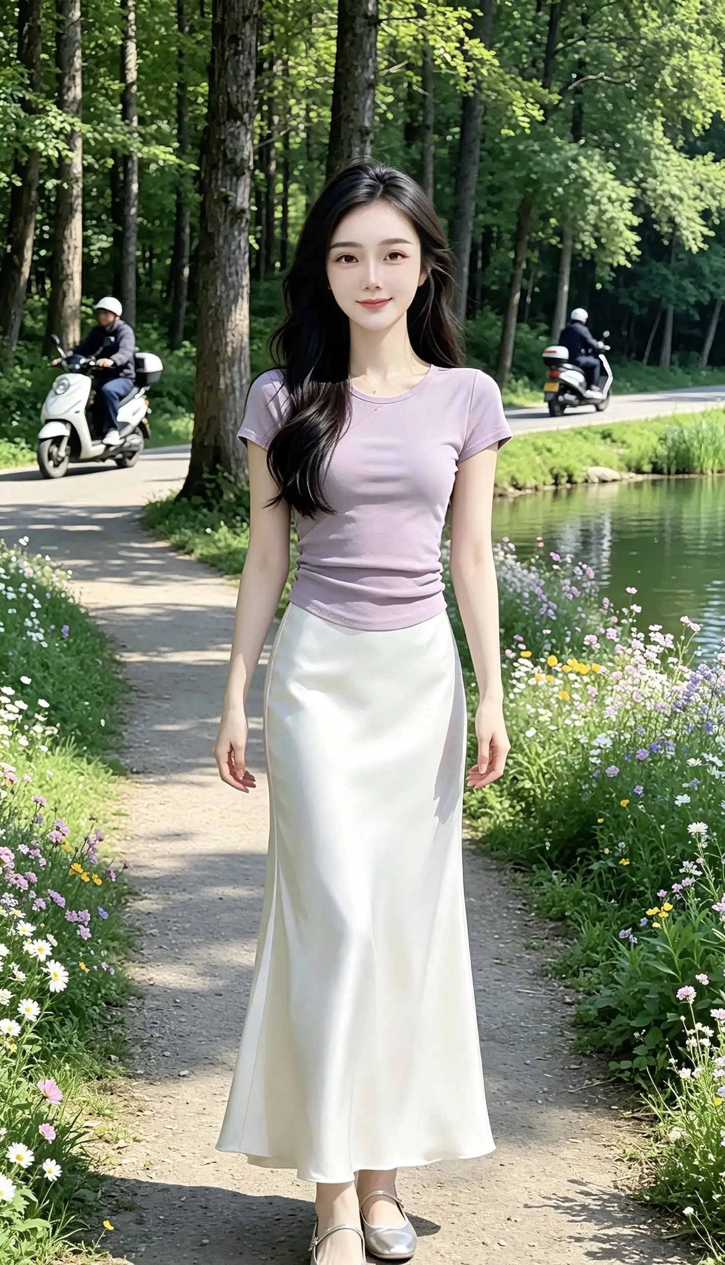 夏日氛围感气质穿搭 夏日温柔气质 夏季气质美女穿搭 河边长裙随拍