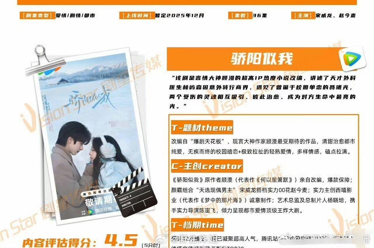 一起来看看赵今麦跟宋威龙主演的《骄阳似我》的招商简介，改编自爆剧天花板，颜霸组合