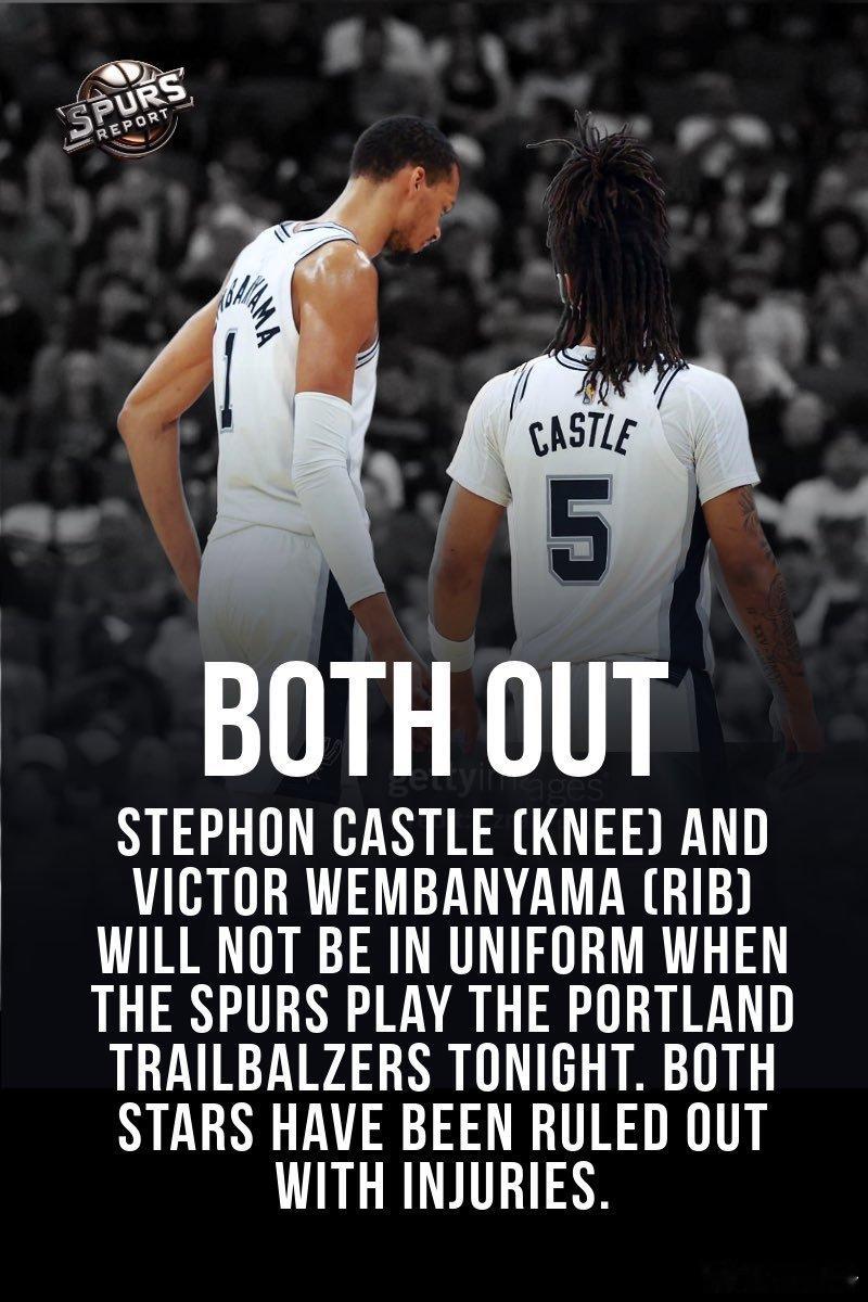 Shams：马刺队“非常自信”维克托·文班亚马（肋骨）将在球队最后两场比赛中出战