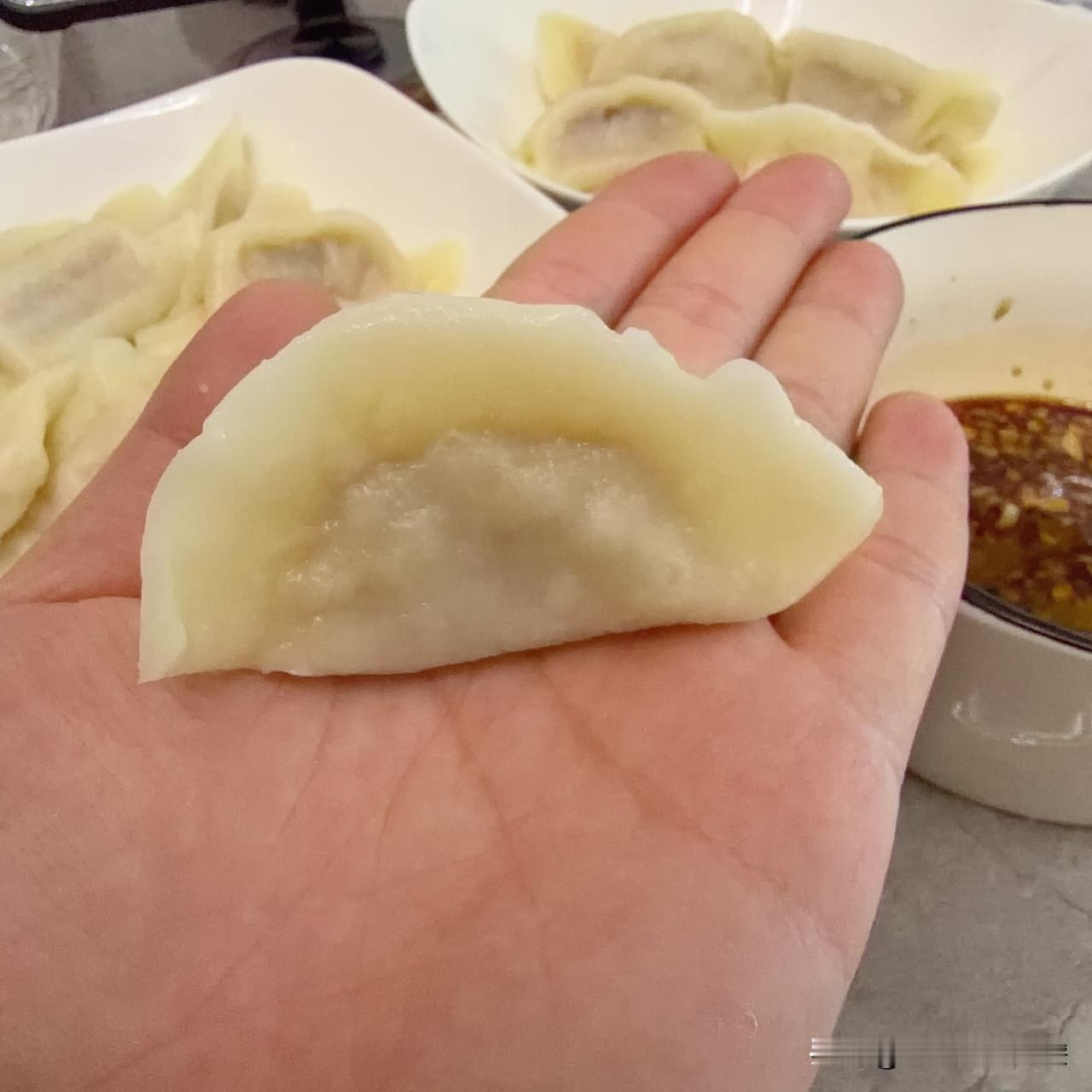 这么大的饺子
一顿吃多少个？

今晚晚饭煮了一锅饺子，猪肉白菜馅的。

吃着吃着