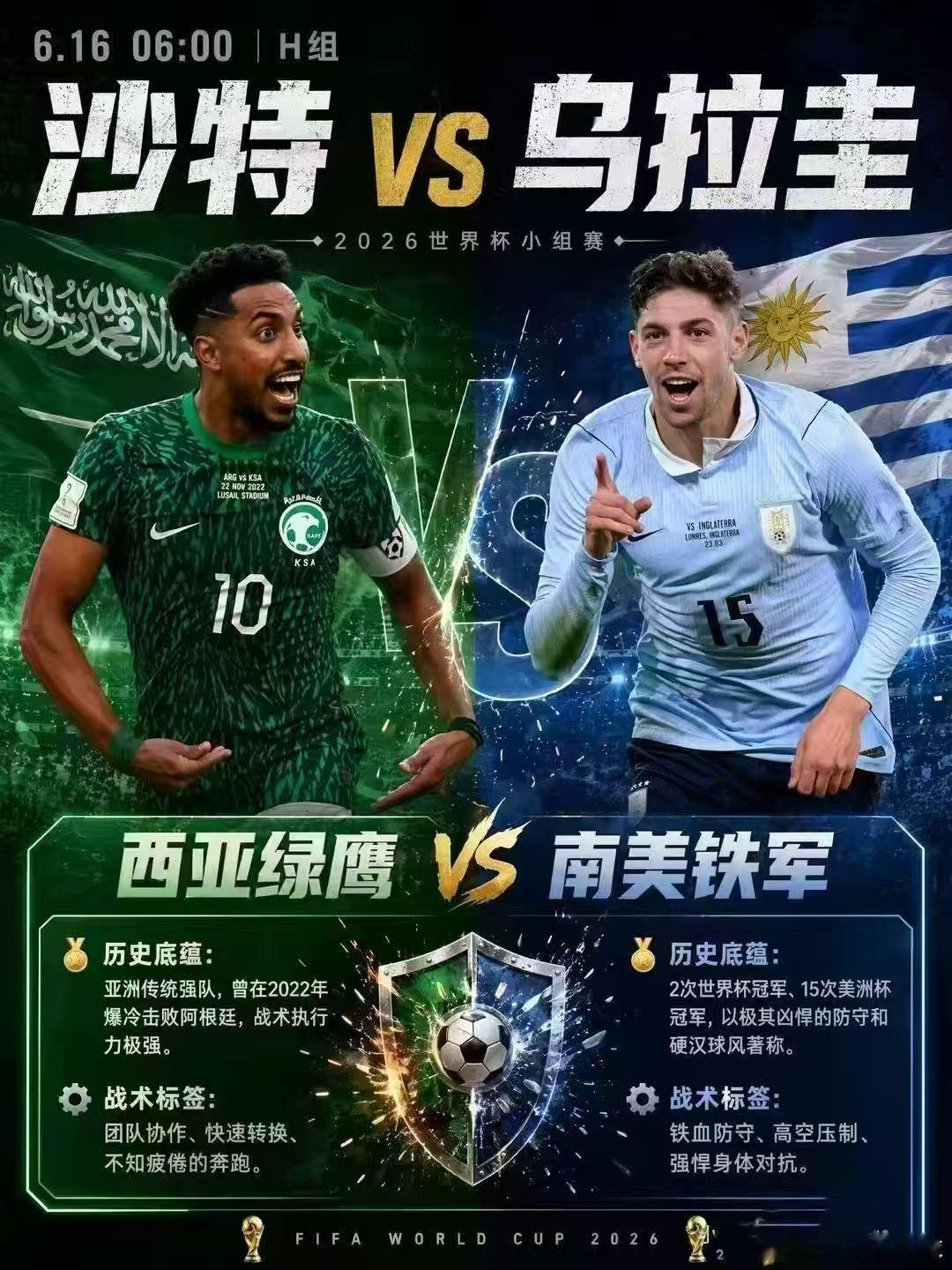 世界杯 沙特vs乌拉圭乌拉圭这场牌面优势很大，沙特这边全队身价只有乌拉圭的零头，
