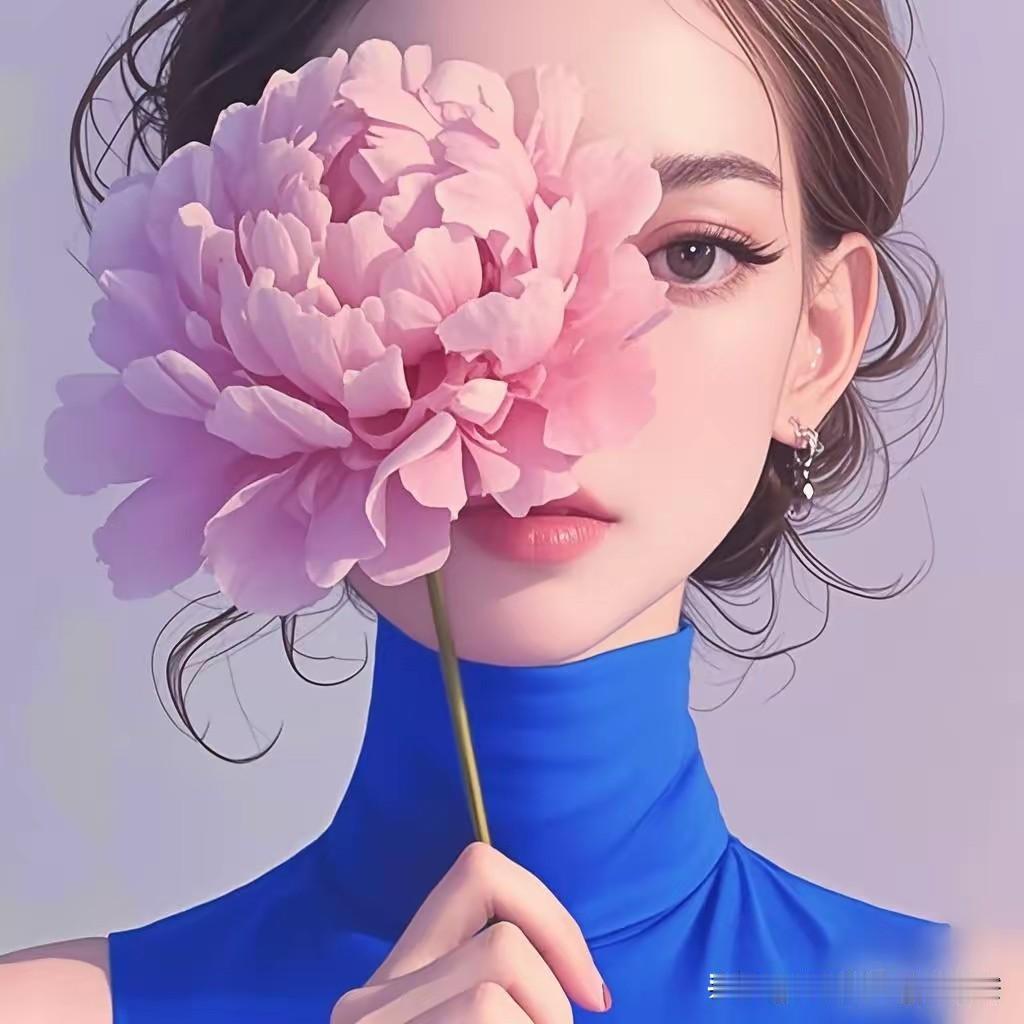 粉嫩花束与蓝衣少女，梦幻与优雅的完美融合。早上好[心][心][心][心]温柔粉紫