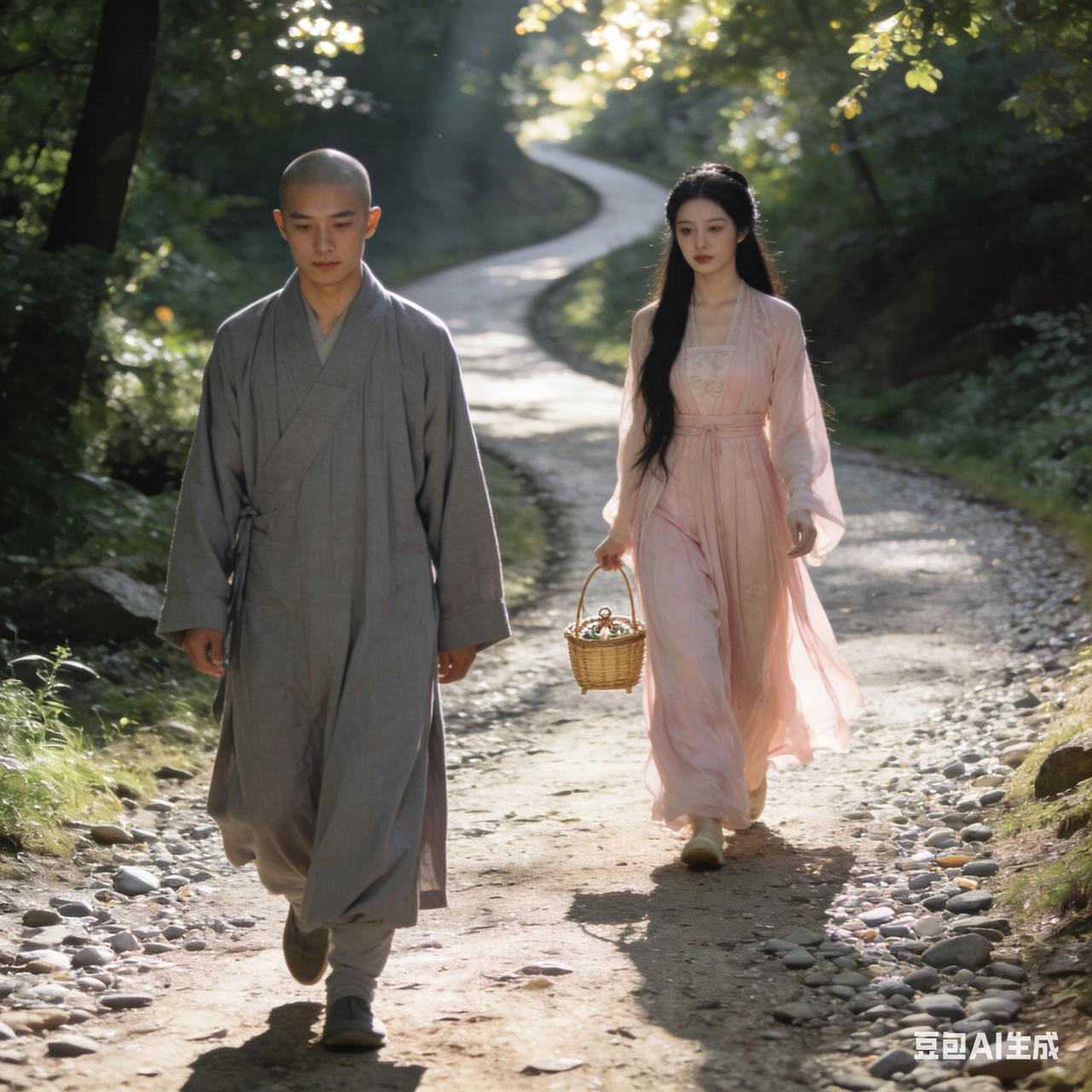 一个小和尚在路上遇见一位美妇。

    他正当年轻，凡心未定，目光触及那姣好容