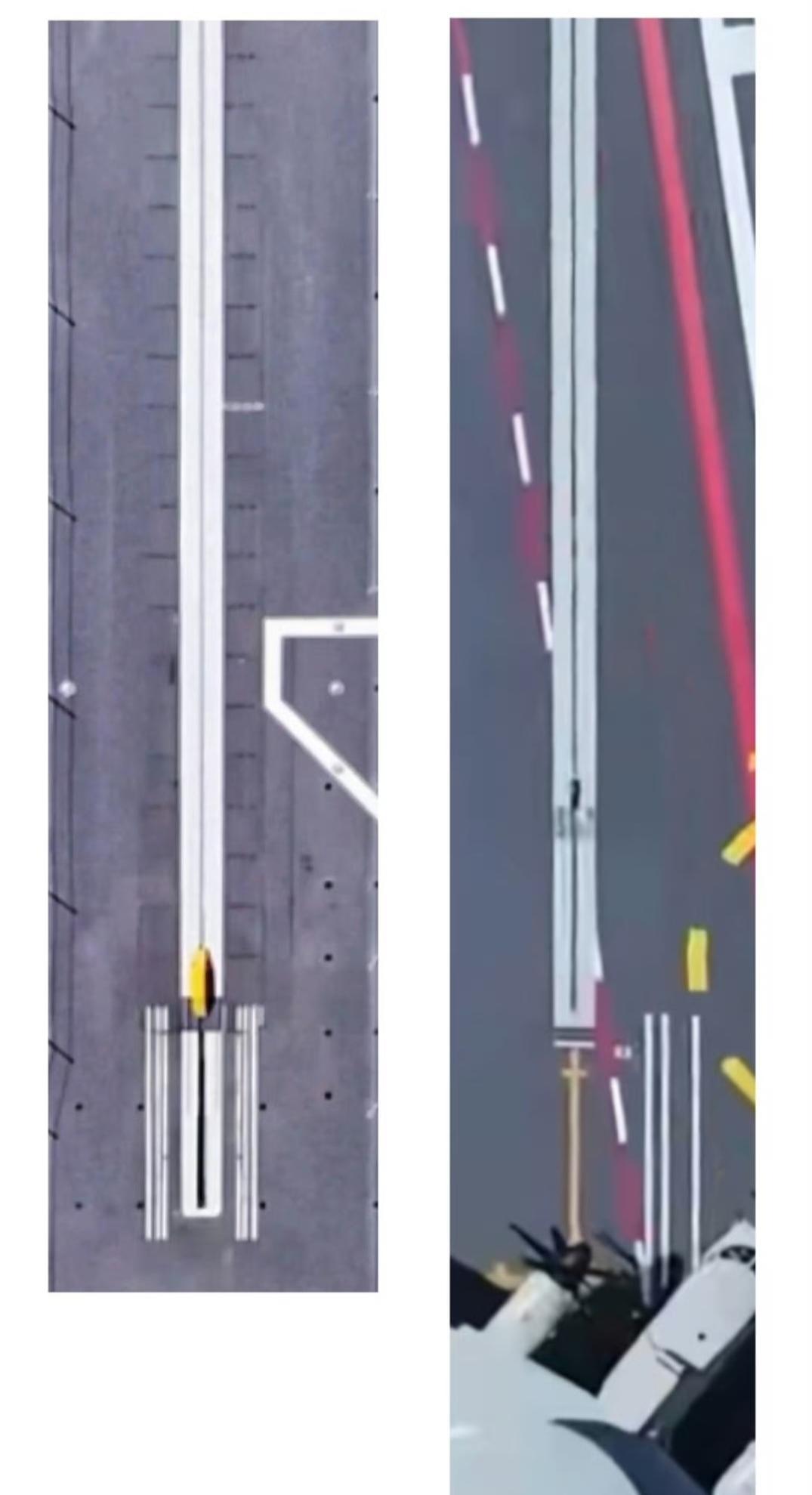 076型四川舰电磁弹射器旁的轮挡印记清晰可见，这说明四川舰目前至少要上三种弹射型