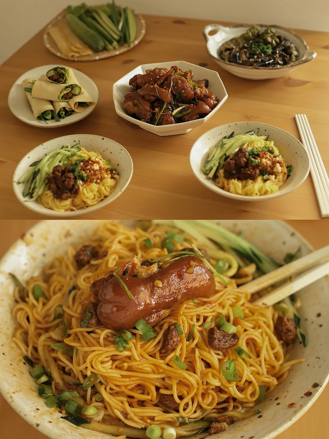 Q弹劲道的香辣油泼肉酱拌面。