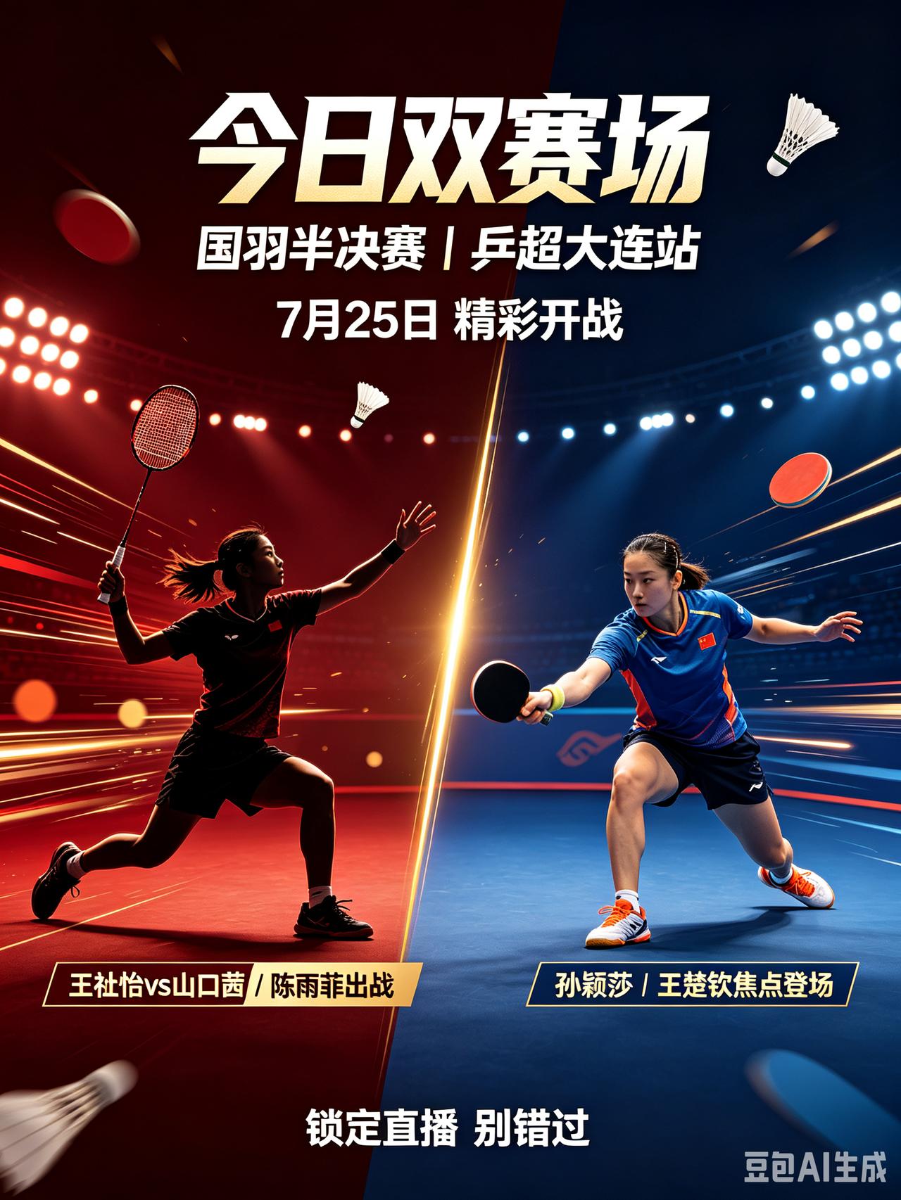 今日双赛场！国羽半决赛、乒超大连站焦点对决来袭！
   7月25日常州中国羽毛球