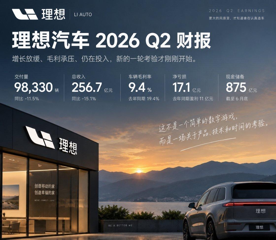 科技佳ZHJ理想汽车二季度业绩科技先锋官理想汽车 理想第二季度业绩出来了，二季度