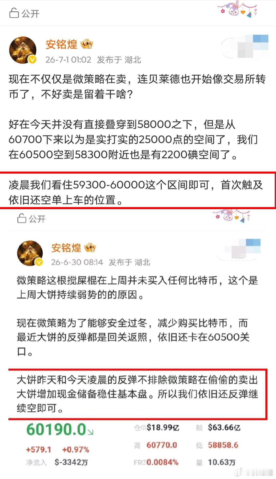 兄弟们，昨天我们最高位置在60500附近提醒大家空的，下方看到58300一带也是