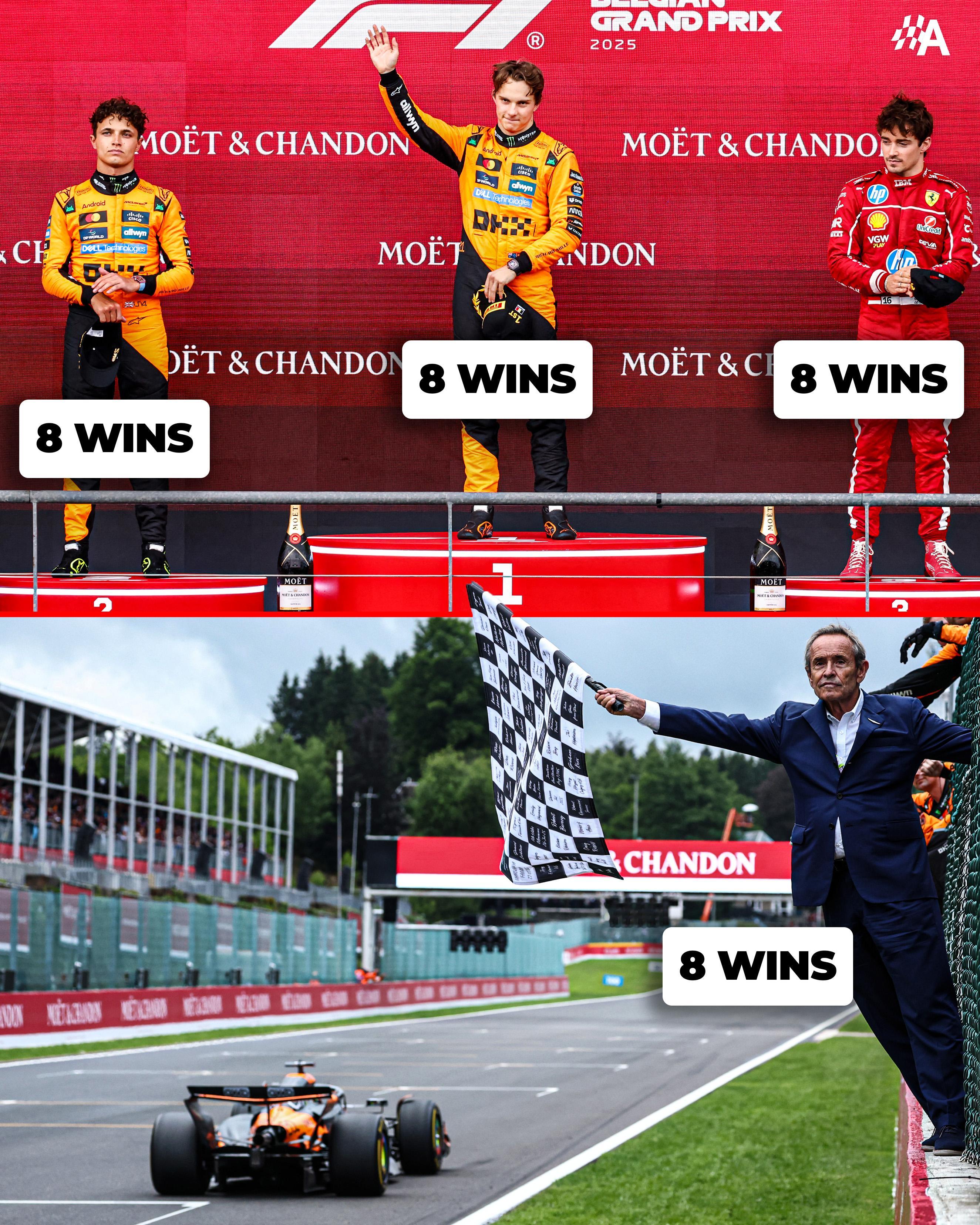 F1冷数据 今天领奖台上的3位车手和挥旗嘉宾全部拿到了8场F1分站冠军F1202