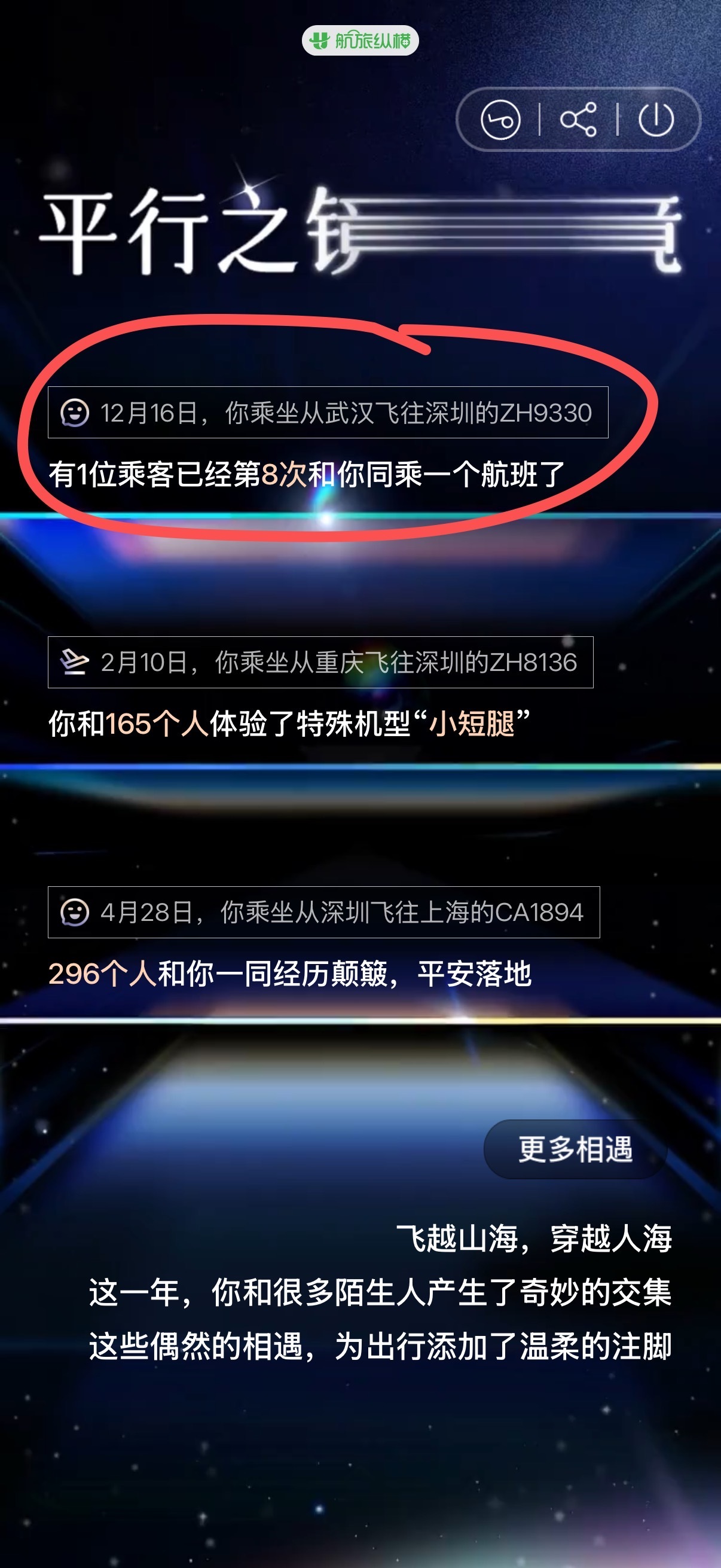看了航旅纵横2025年的年度报告其中有一个人跟我乘坐了8次同航班肯定是哪位媒体老