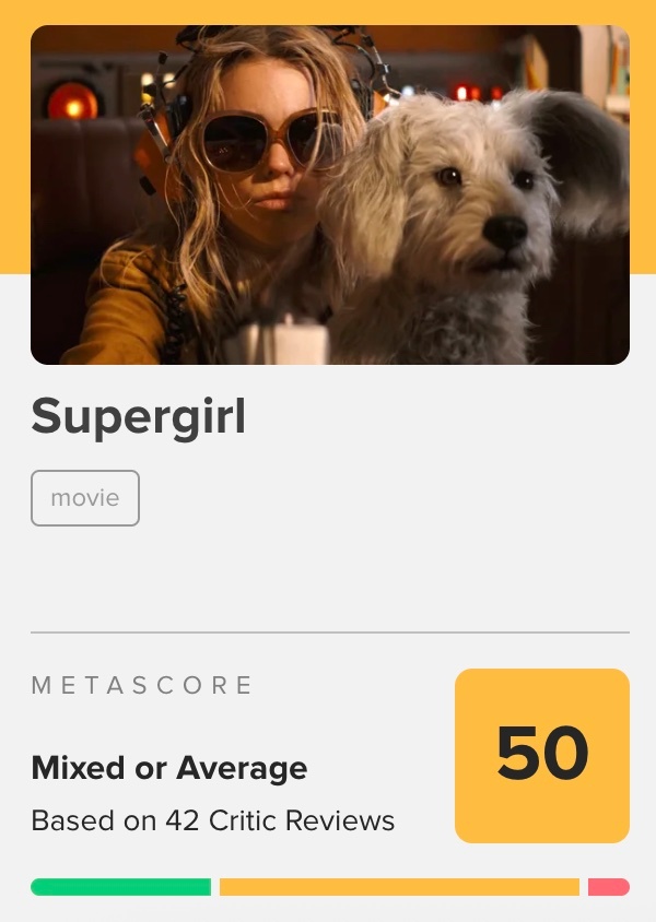 《超级少女》烂番茄媒体新鲜度58%（139家媒体），Metacritic50分。