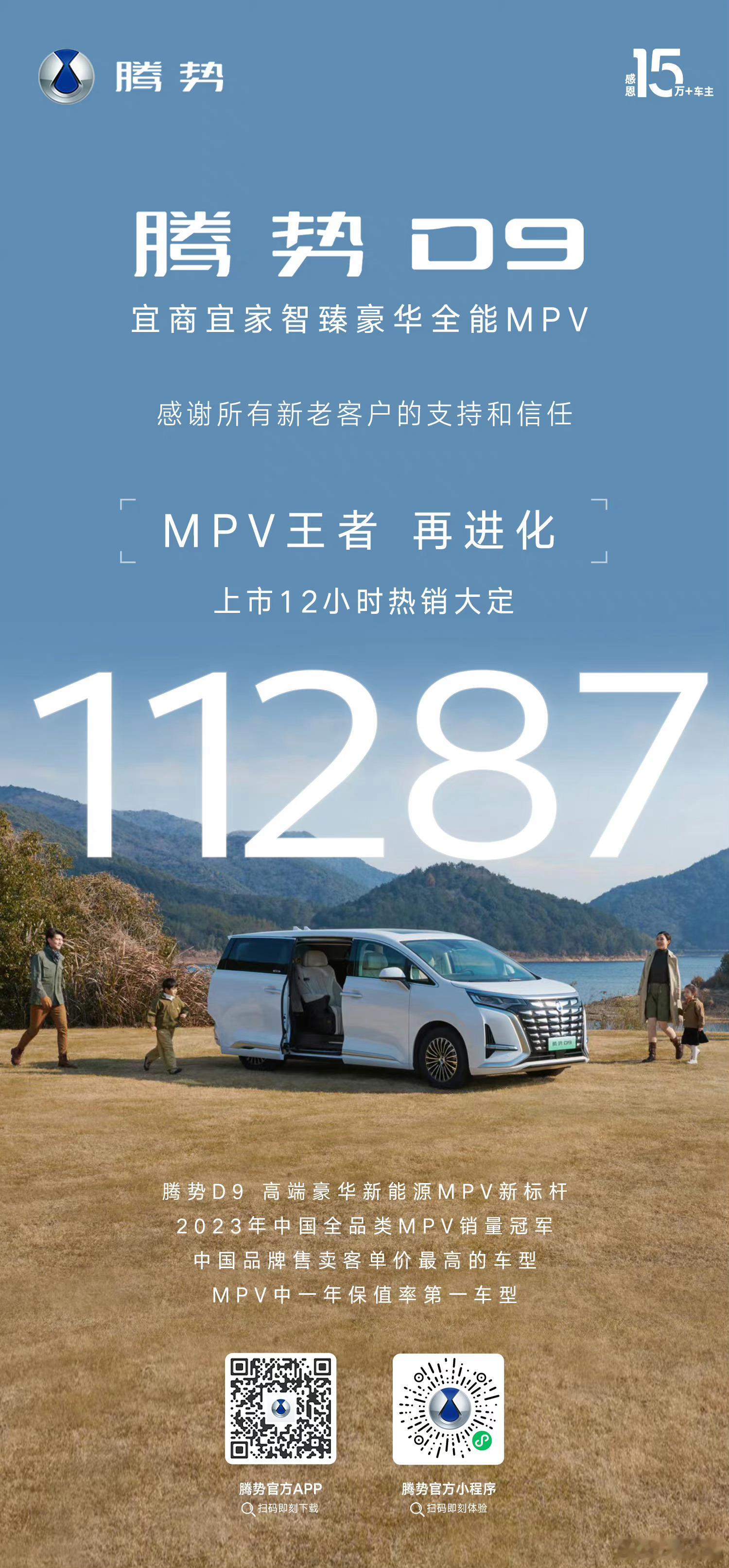 破万订单，只需要12小时[傻眼]上市仅仅12个小时，腾势D9就收获了11287台