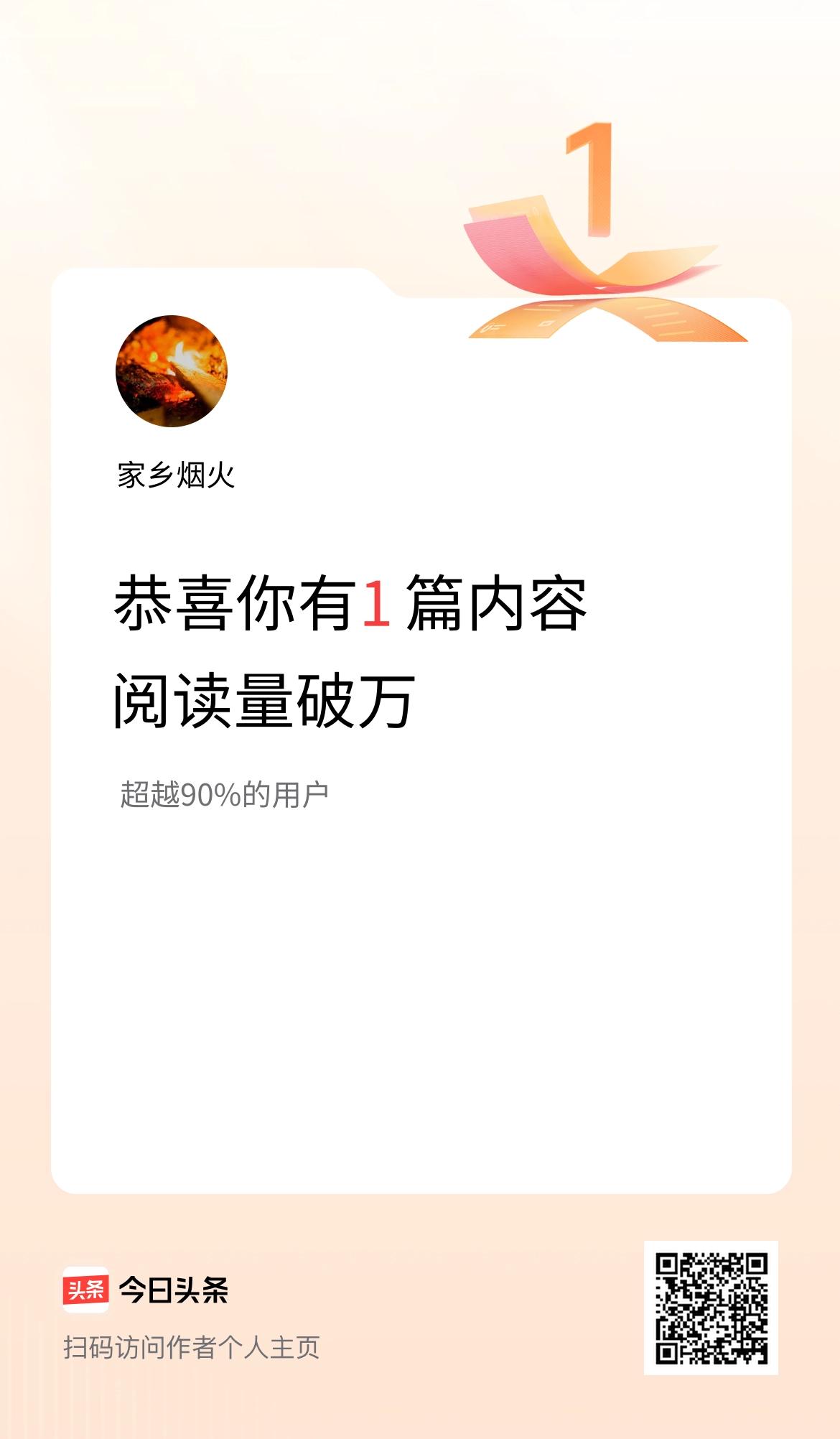 我在头条有1篇内容阅读破万了！