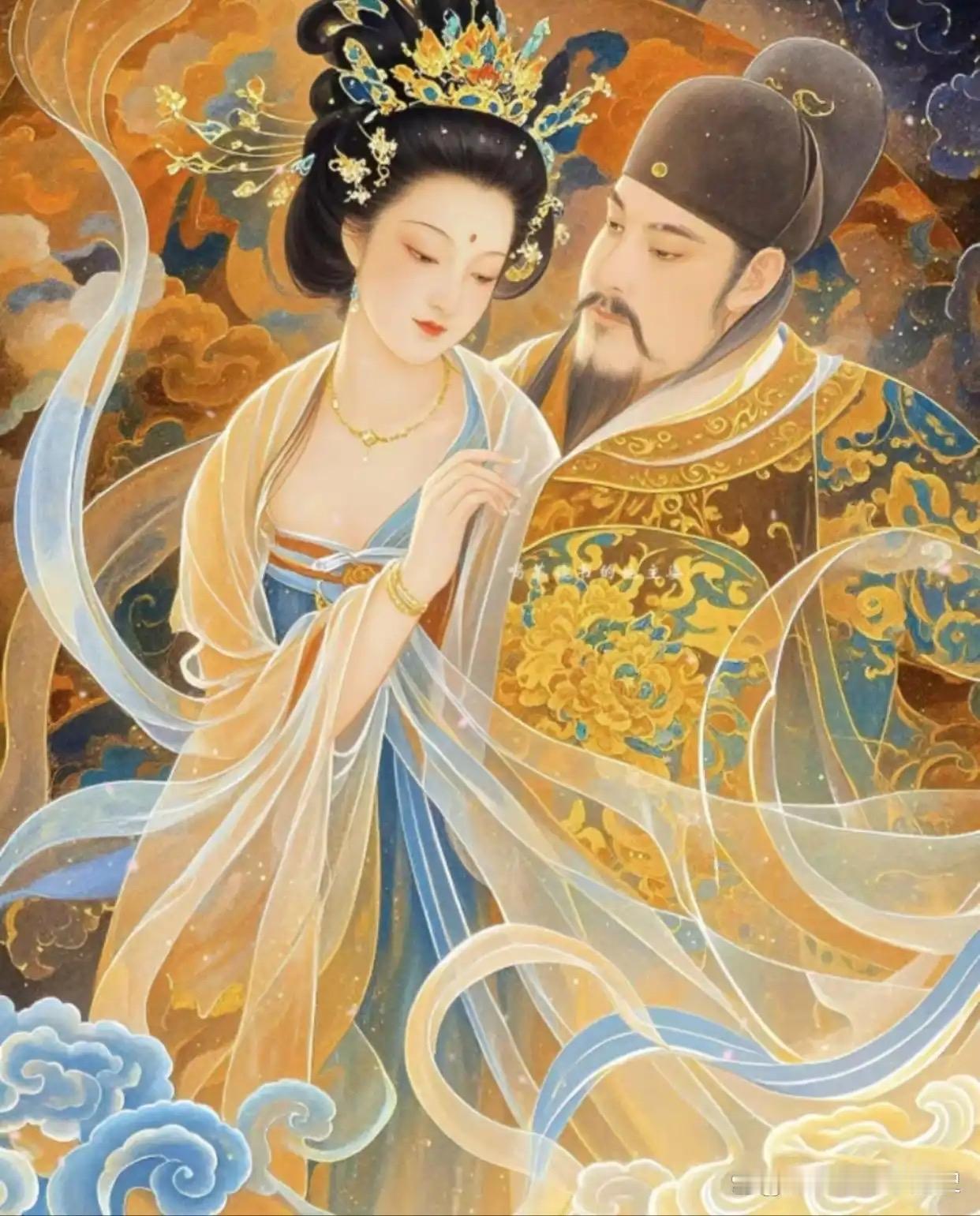 七夕夜骊山长生殿，唐明皇与杨贵妃对双星焚香立誓，愿生生世世为夫妇。彼时盛唐盛景仍