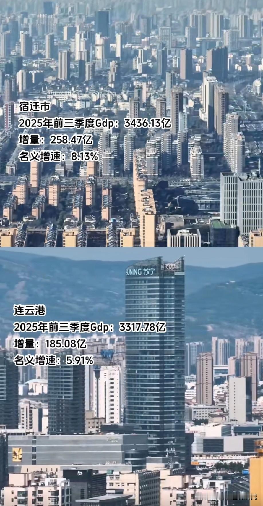 江苏省宿迁市与连云港市2025年前三季度经济发展水平情况，宿迁市与连云港市前三季